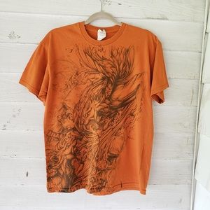 Orange and Black Gildan Skull Design T-Shirt